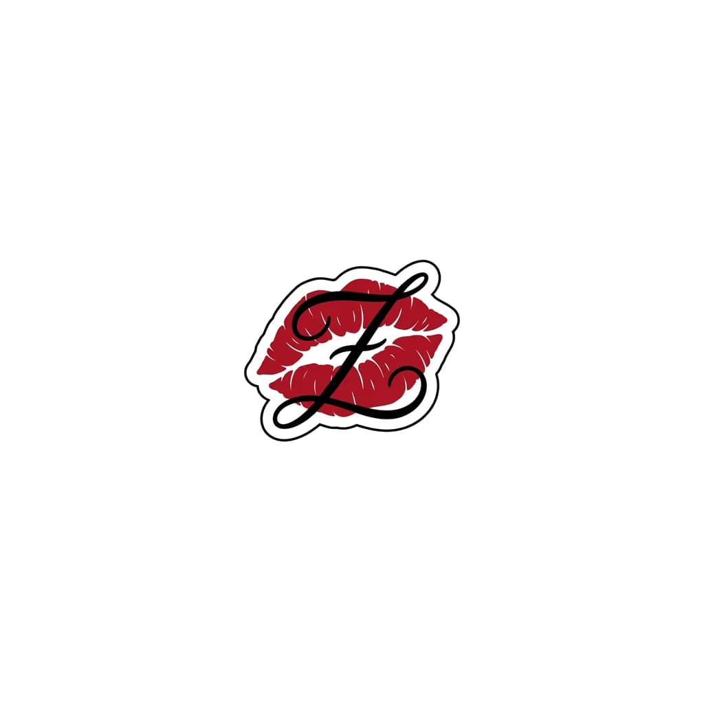 Тату эскиз: un beso en tinta roja con una Z en cursiva