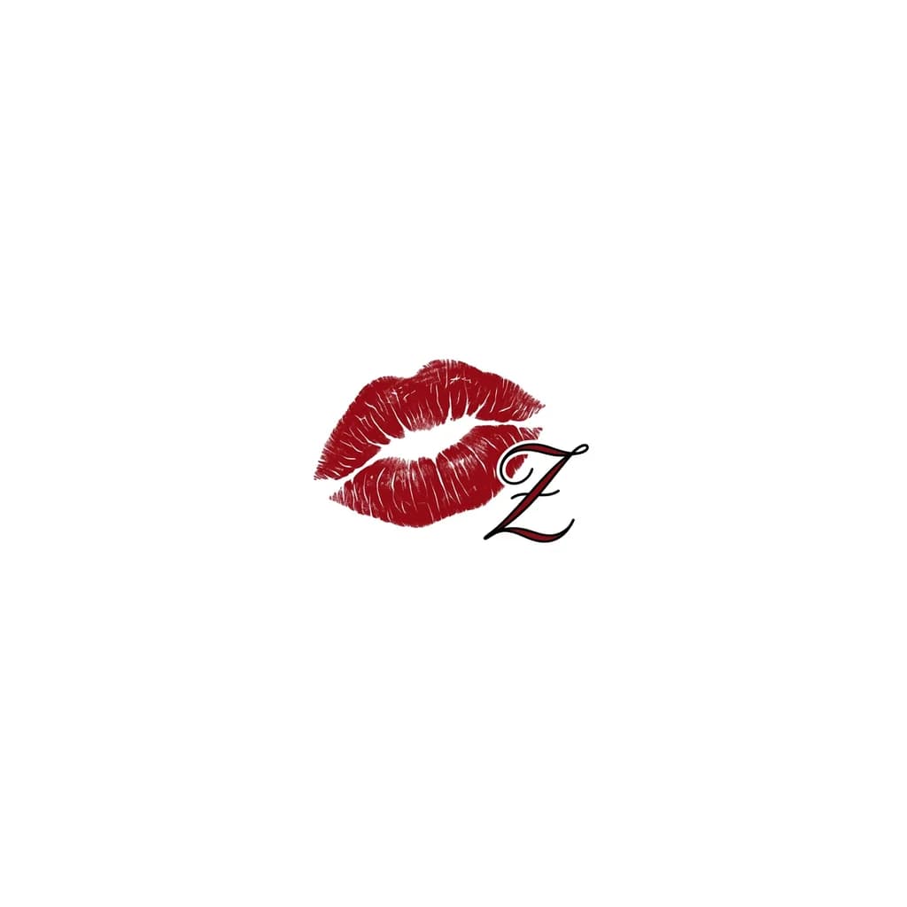 Тату эскиз: un beso en tinta roja con una Z en cursiva, que el beso sea realista y la Z en cursiva este a un ladito
