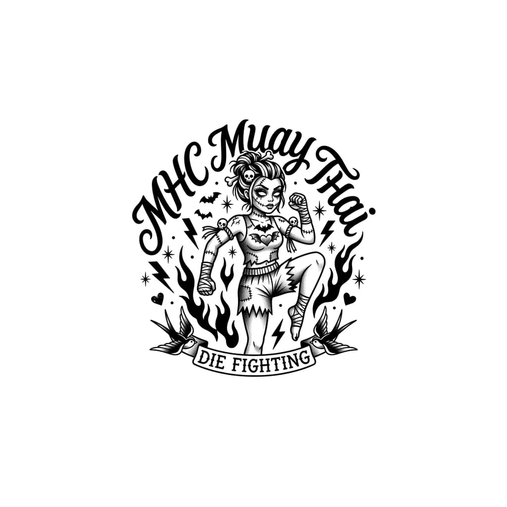 puedes crear un tatuaje de las monsther high y Muay Thai menos animado