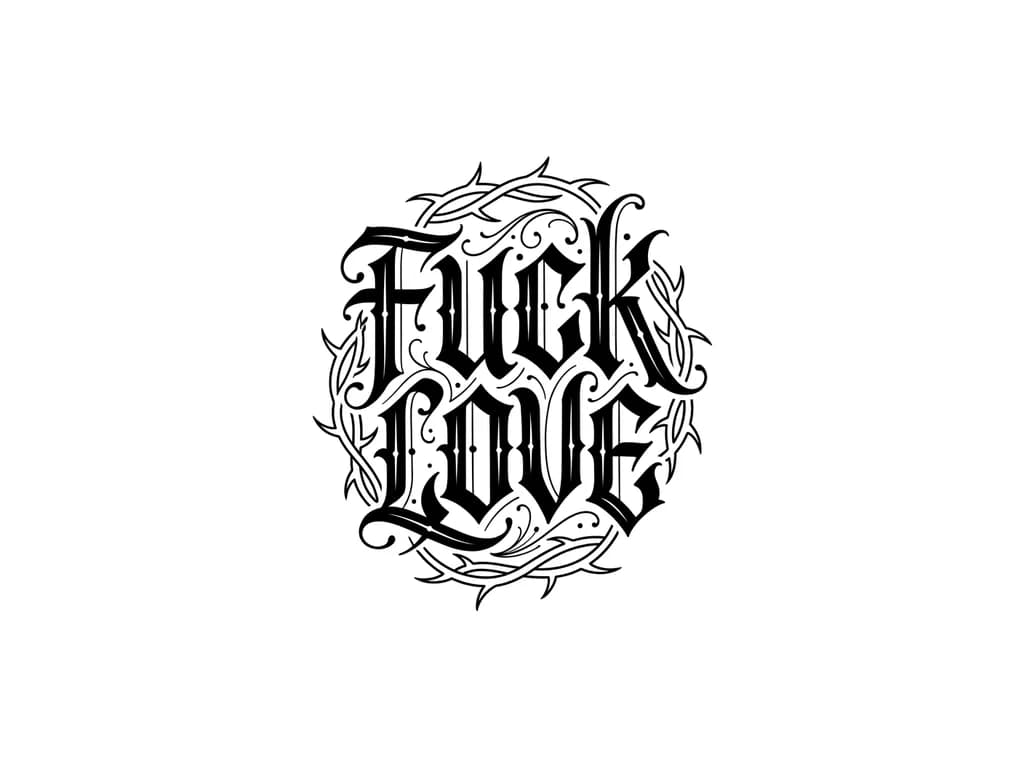 Тату эскиз: Me quiero hacer en el cuello por la parte derecha un tatuaje que diga "Fuck Love" con la letra de Barderos y agregar algo q se vea bien para no solo escribir