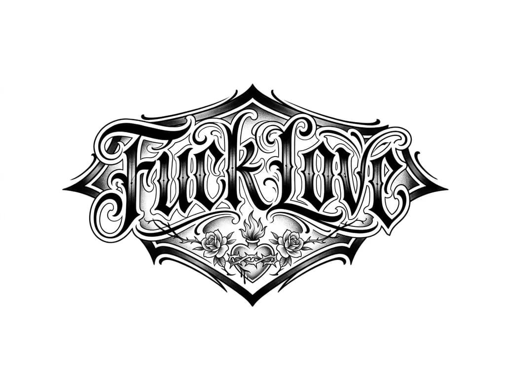 Тату эскиз: Me quiero hacer en el cuello por la parte derecha un tatuaje que diga "Fuck Love" con la letra de Barderos y agregar algo q se vea bien para no solo escribir
