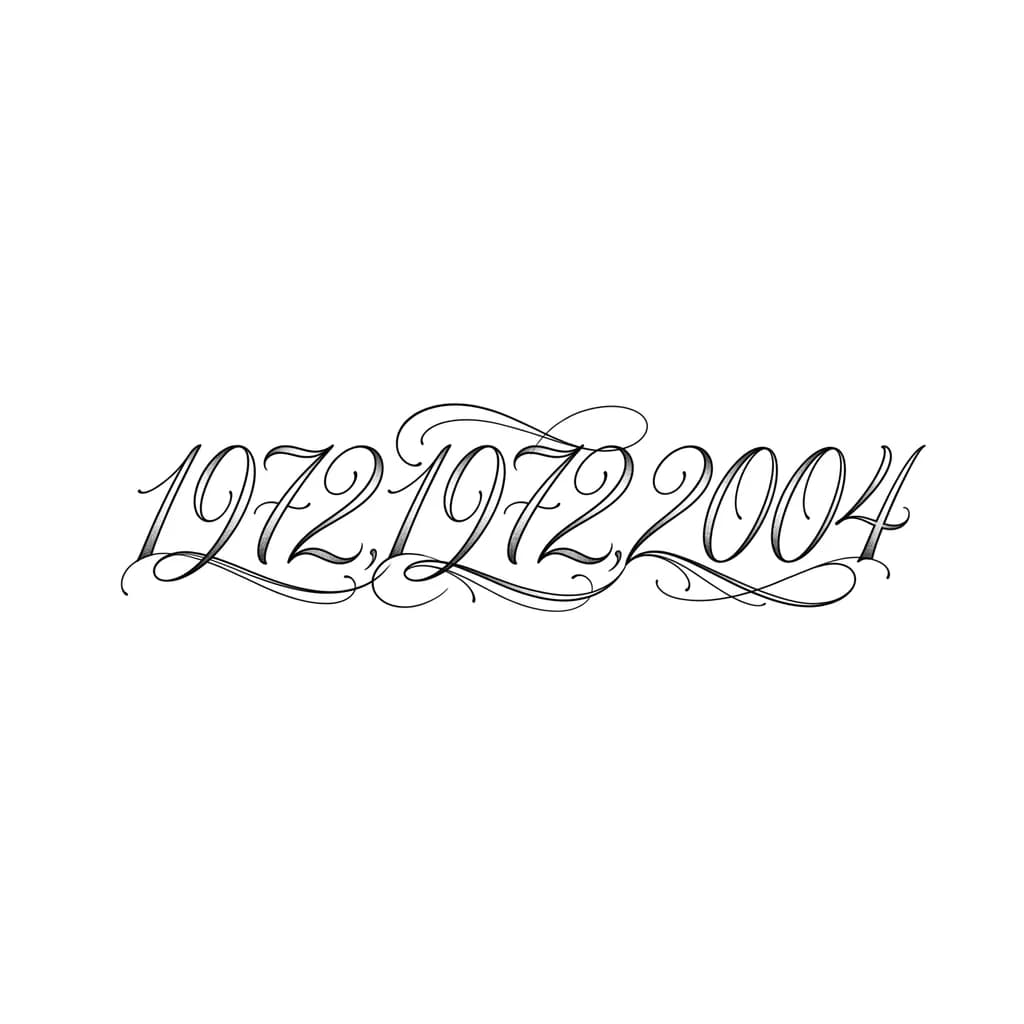 Тату эскиз: Zahlentattoo in fineline mit den Jahreszahlen 1972, 1972 und 2004
Die zahlen sollten ineinander übergehen und irgendwie zusammenhängen