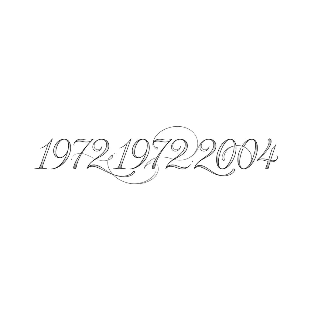 Тату эскиз: Zahlentattoo in fineline mit den Jahreszahlen 1972, 1972 und 2004
Die zahlen sollten ineinander übergehen und irgendwie zusammenhängen, so dass die zahlen nicht einzeln dastehen sondern die zahlen doppelt verwendet werden, sprich zb die zahl 2 von 1972 soll dann die 2 von 1972 sein oder so in der art