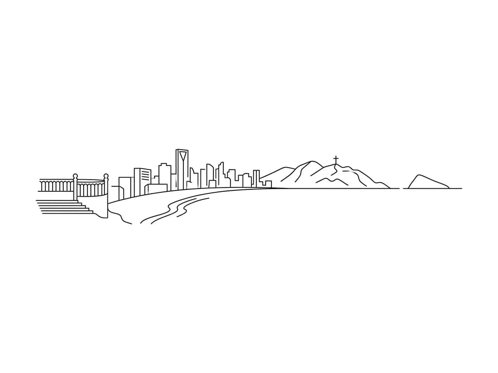 Тату эскиз: Quiero un tatuaje en horizontal paronamico de la playa de benidorm, zona de levante. Que la paronamica empiece desde el mirador del benidorm, pasando por el paseo maritimo (la playa, paseo, hoteles y apartamentos, la montaña con la cruz de benidorm) y acabe en la isla de benidorm.