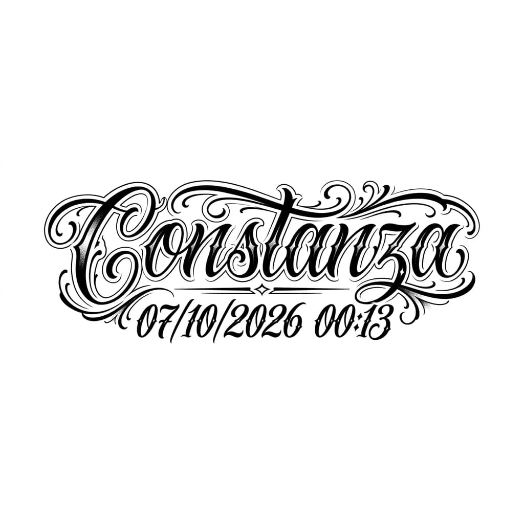 Тату эскиз: Quiero que constanza sea el foco principal del tattoo y que la fecha y la hora queden por debajo del nombre
