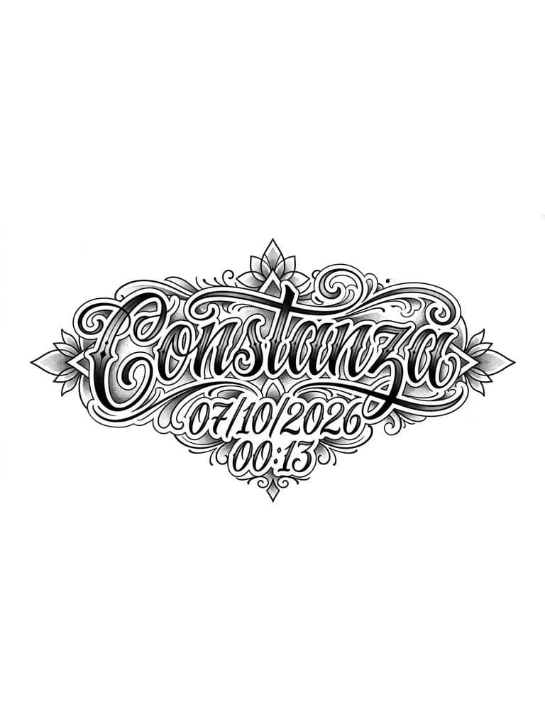Тату эскиз: Quiero que constanza sea el foco principal del tattoo y que la fecha y la hora queden por debajo del nombre