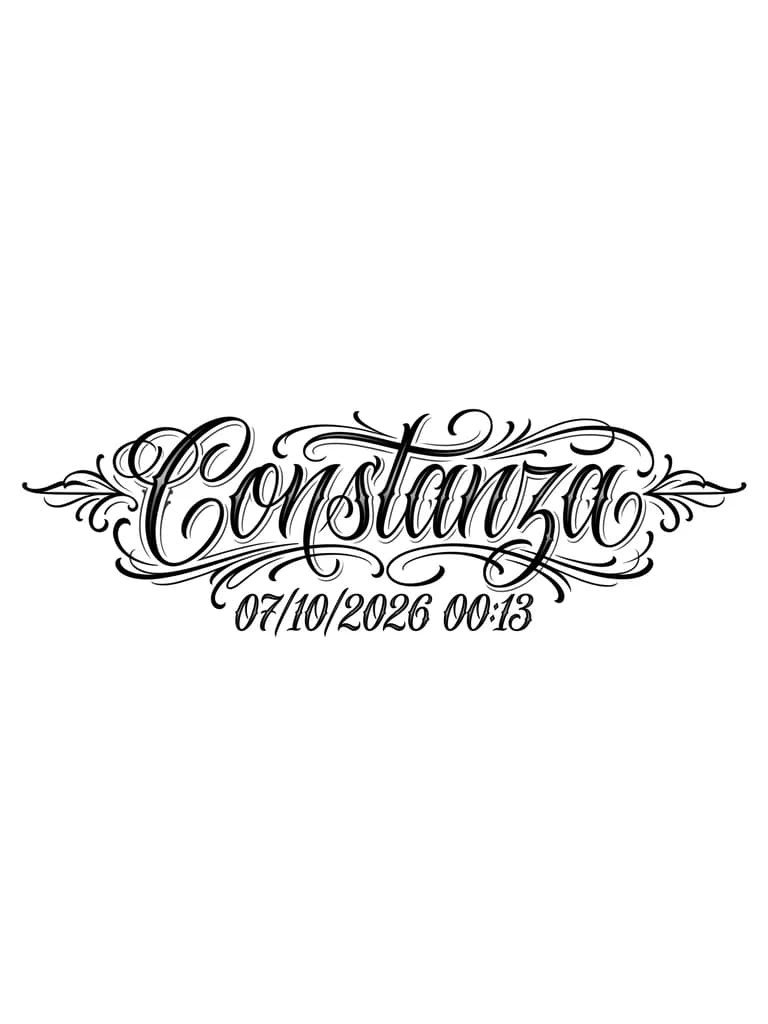 Тату эскиз: Quiero que constanza sea el foco principal del tattoo y que la fecha y la hora queden por debajo del nombre, sencillo y elegante