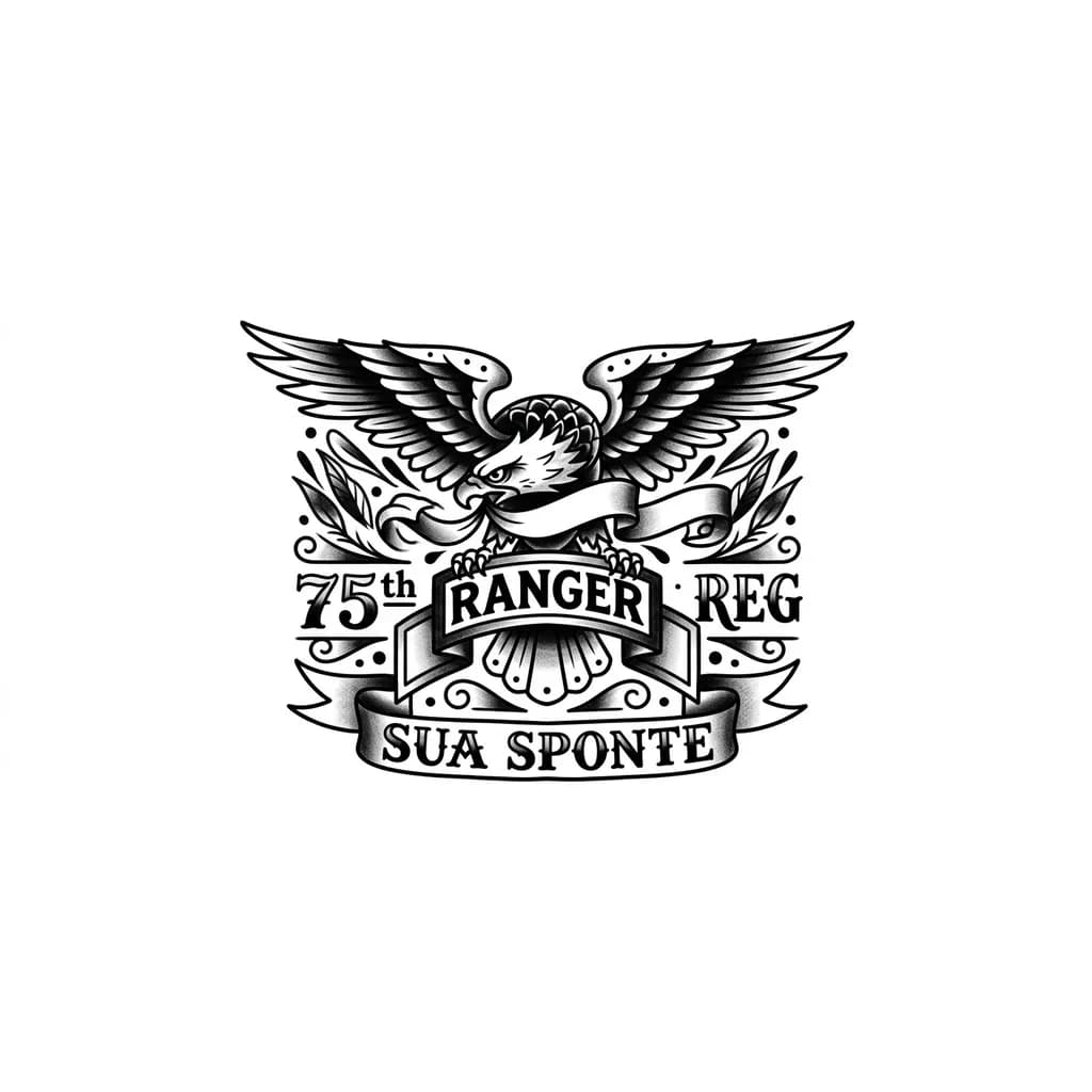Тату эскиз: create me a 75th rangers tattoo include words, picture, n details n also make it look realistic pls make it where i can draw it also